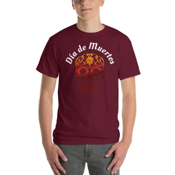 mens-classic-t-shirt-maroon-front-6058cd47b157f.jpg Kurzärmeliges T-Shirt Tag der Toten – Bild 4