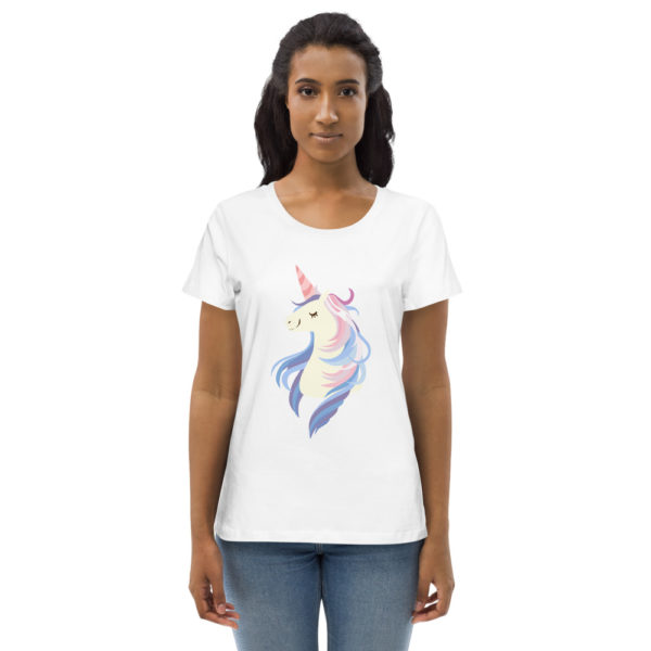 womens-fitted-eco-tee-white-front-60576dd2e585c.jpg T-Shirt für Damen Einhorn – Bild 21