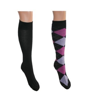 Kniestrümpfe Damen pink kariert/flieder + schwarz Gr.35/38 2 Paar (0062)