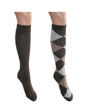 Kniestrümpfe Damen braun kariert + braun Gr.39/42 2 Paar (0065)