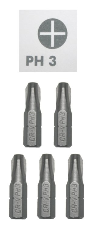 Bits Kreuzschraubendreher PH3 Phillips Chrom-Vanadium 5 Stück (0055)