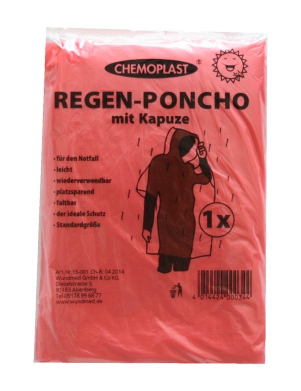 Regenponcho mit Kaputze Regen Poncho rot (9488)