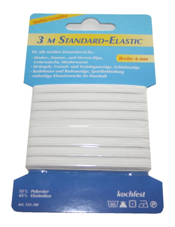 Gummilitze Gummiband Elastic-Standard 3m 6mm weiß (1003)