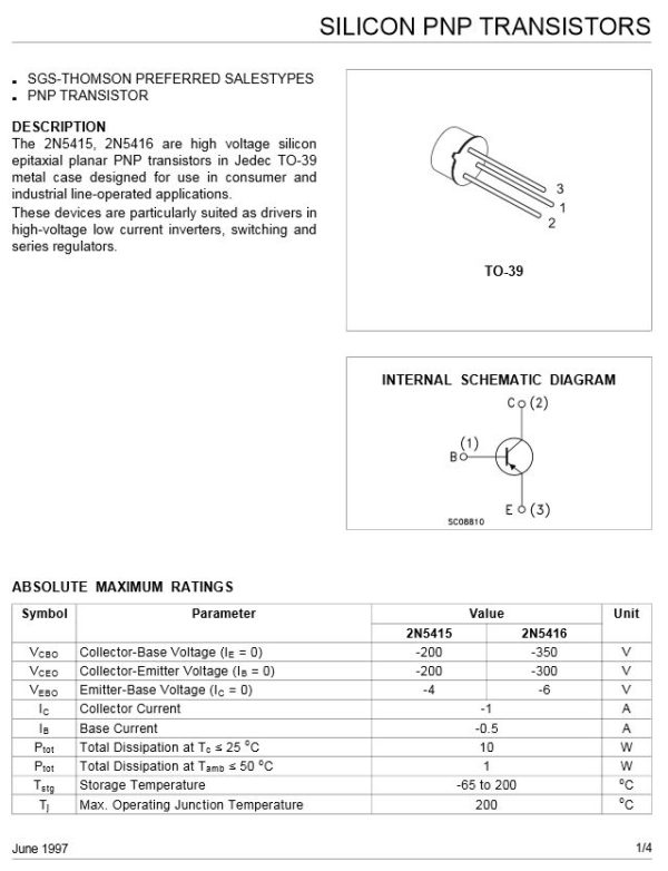 transistor-2n5416-pnp-350v-1a-to5-0048 Transistor 2N5416 PNP 350V 1A TO5 (0048)
