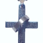 Halskette mit blauen Kreuz und Edelstahlring (0017)