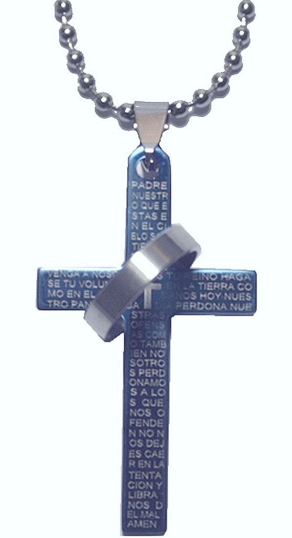 halskette-mit-blauen-kreuz-und-edelstahlring-0017 Halskette mit blauen Kreuz und Edelstahlring (0017)