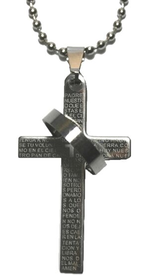 Halskette mit silbernen Kreuz und Edelstahlring (0019)