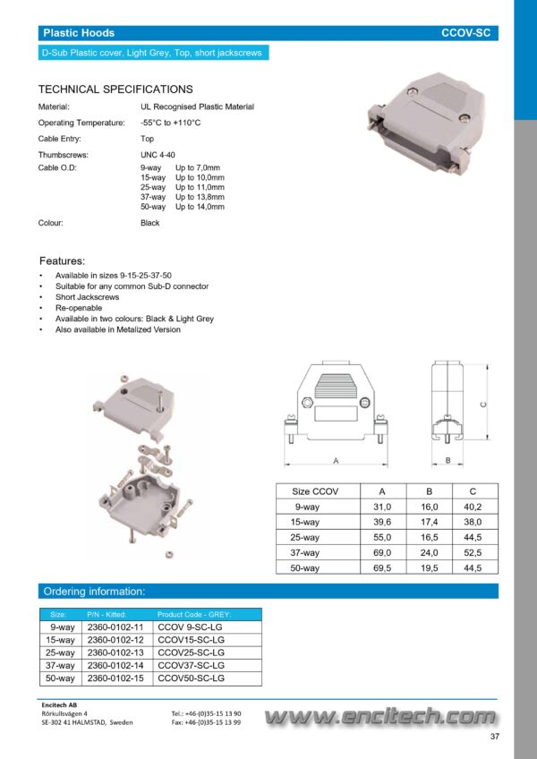 D-Sub Steckergehäuse Gehäuseschalen 25polig /44HD grau (0266)