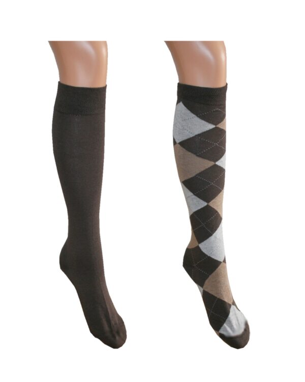 kniestrumpfe-damen-braun-kariert-braun-gr-35-38-2-paar-0064 Kniestrümpfe Damen braun kariert + braun Gr.35/38 2 Paar (0064)