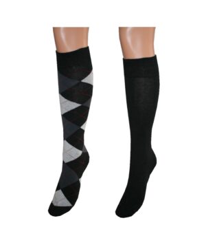 Kniestrümpfe Damen schwarz kariert + schwarz Gr.39/42 2 Paar (0068)