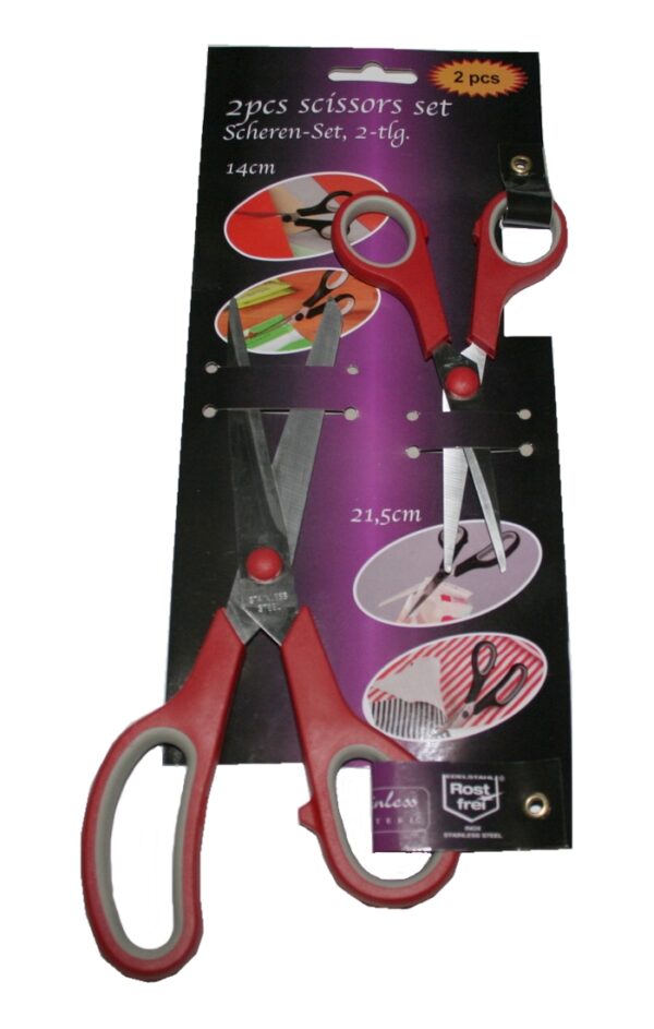 Haushaltsscherenset 2-teilig Edelstahl ergonomischer Griff rot (9010)