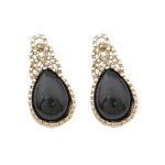 Ohrstecker oval schwarz gold (0008)