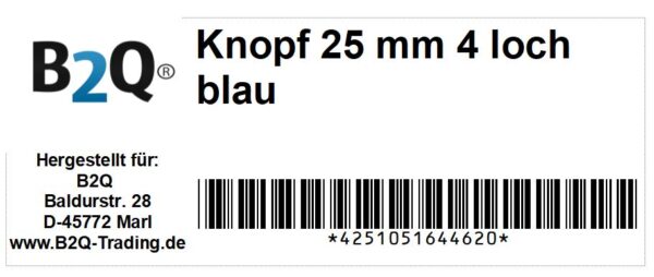 Knopf Knöpfe 25mm 4 loch blau 4 Stück (0244)